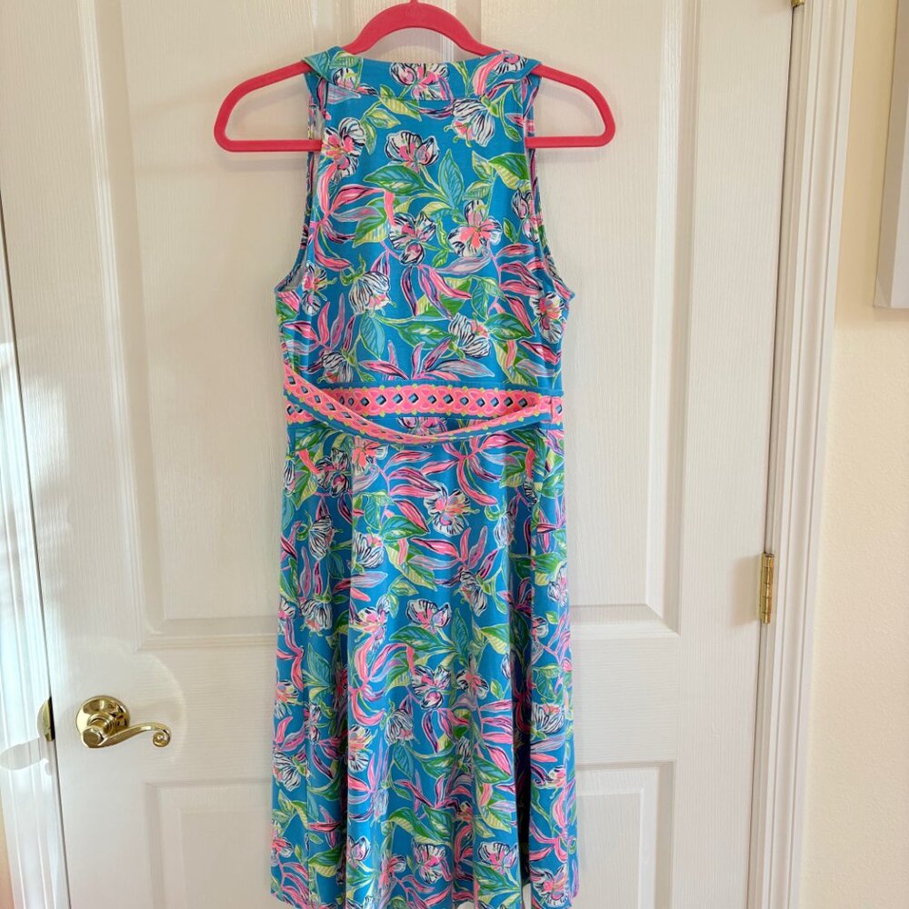 Lilly Pulitzer Clancie Wrap Dress Medium Formentera Turquoise Keep on Beleafing - Picture 2 of 12